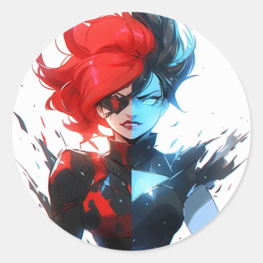 Red Blue Fire Ice Comic Style Anime Girl Runder Aufkleber (Vorderseite)