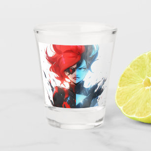 Red Blue Fire Ice Comic Style Anime Girl Schnapsglas