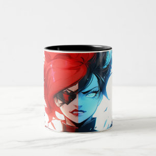 Red Blue Fire Ice Comic Style Anime Girl Zweifarbige Tasse