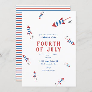 Red Blue Firework Raketen 4. Juli Party Invita Einladung
