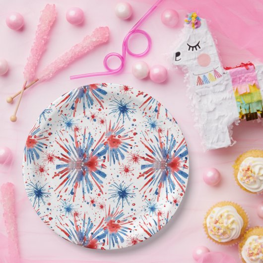Red Blue Fireworks 4. Juli Plate Pappteller (Party)