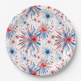 Red Blue Fireworks 4. Juli Plate Pappteller