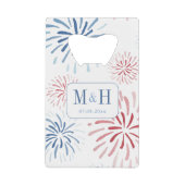 Red Blue Fireworks Wedding Monogram 4. Juli Geldbeutel Flaschenöffner (Vorderseite)