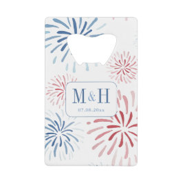 Red Blue Fireworks Wedding Monogram 4. Juli Geldbeutel Flaschenöffner