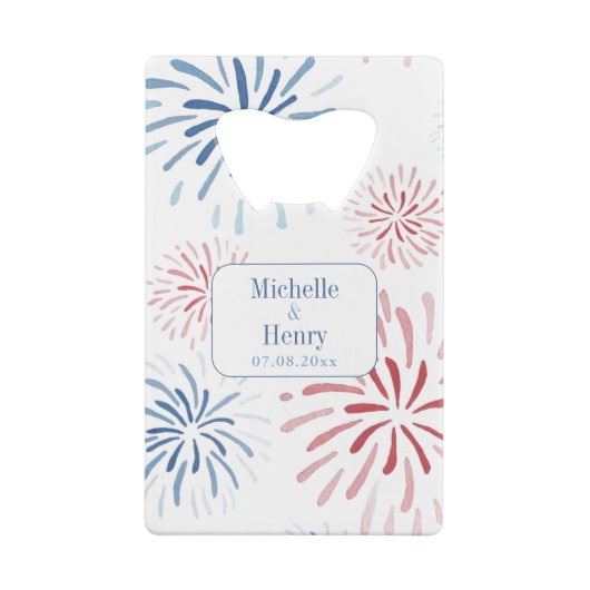 Red Blue Fireworks Wedding Monogram 4. Juli Geldbeutel Flaschenöffner (Rückseite)