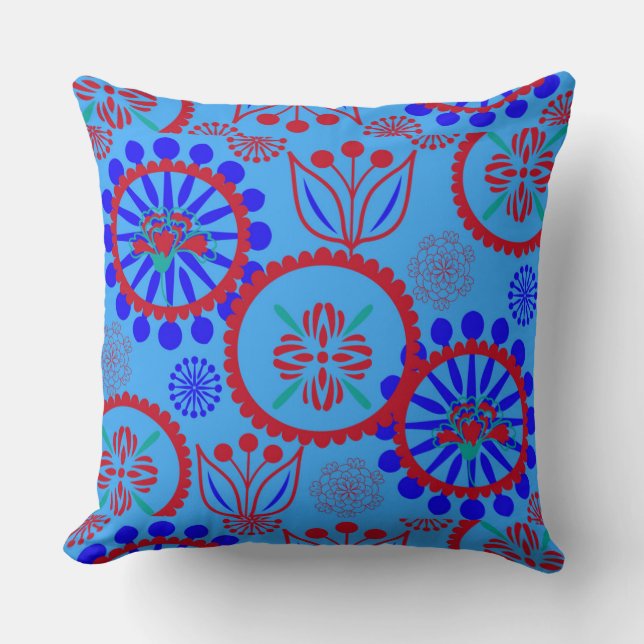 Red Blue Florah Kissen (Vorderseite)
