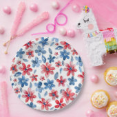 Red Blue Floral 4. Juli Plate Pappteller (Party)