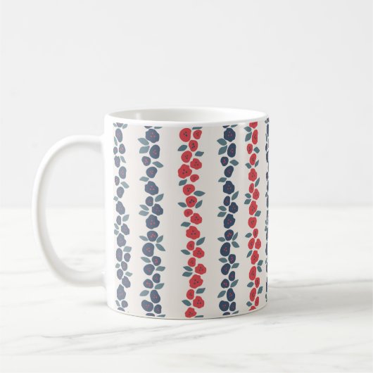 Red Blue Floral Country Farmhouse Muster Kaffeetasse (Links)