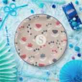 Red Blue Floral Monogram Bauernmuster Pappteller (Party)