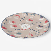 Red Blue Floral Monogram Bauernmuster Pappteller (Schrägansicht)