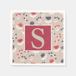 Red Blue Floral Monogram Urbauernhof Serviette