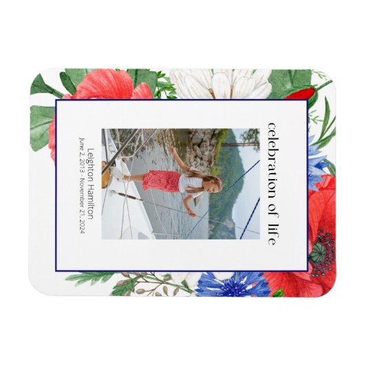 Red Blue Florals Foto Collage Beerdigung Magnet (Horizontal)