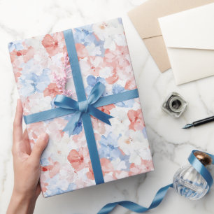 Red Blue Flowers Geburtstag Geschenkpapier