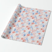 Red Blue Flowers Geburtstag Geschenkpapier (Ungerollt)
