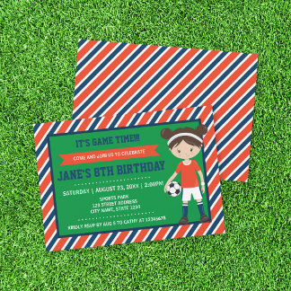 Red Blue Football Girl Soccer Einladung zum Geburt