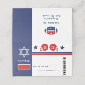 Red Blue Football Ticket Bat Mitzvah Sitzplatz Platzkarte (Außenseite Aufgefaltet)