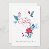 Red Blue Frohe Weihnachten Blumenrahmen Weihnachts (Vorne/Hinten)