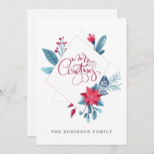 Red Blue Frohe Weihnachten Blumenrahmen Weihnachts (Vorne/Hinten)