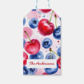 Red Blue Fruit Cherry Berry Pattern Geschenkanhänger (Vorderseite)