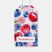 Red Blue Fruit Cherry Berry Pattern Geschenkanhänger (Rückseite)