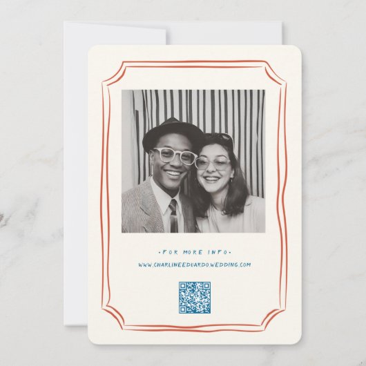 Red & Blue Funky Zeichnend Handschriftenhochzeit Einladung (Rückseite)