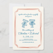 Red & Blue Funky Zeichnend Handschriftenhochzeit Einladung (Vorderseite)