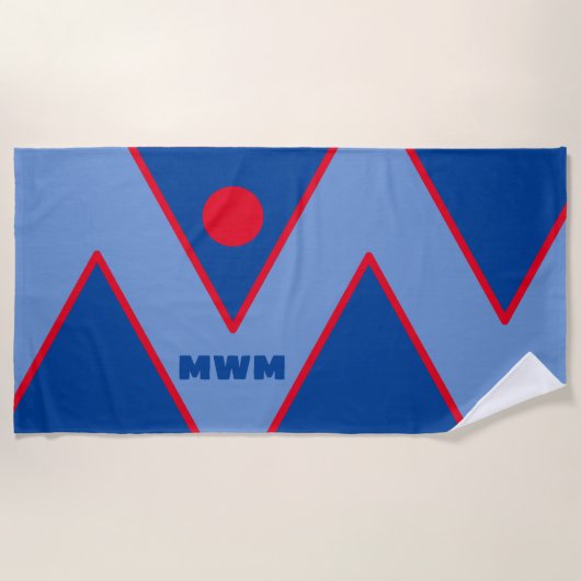 Red / Blue Geometric Design monogrammiertes Strand Strandtuch (Vorderseite)