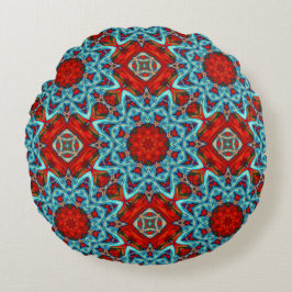 Red Blue Geometric Star Rundes Kissen