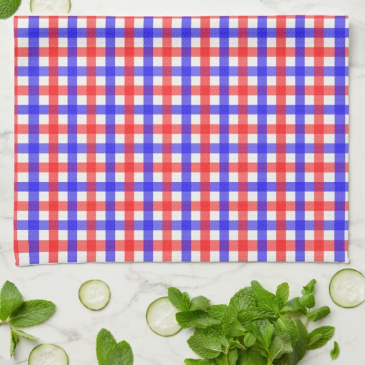 Red Blue Gingham Kariert Pattern Geschirrtuch (Gefaltet)