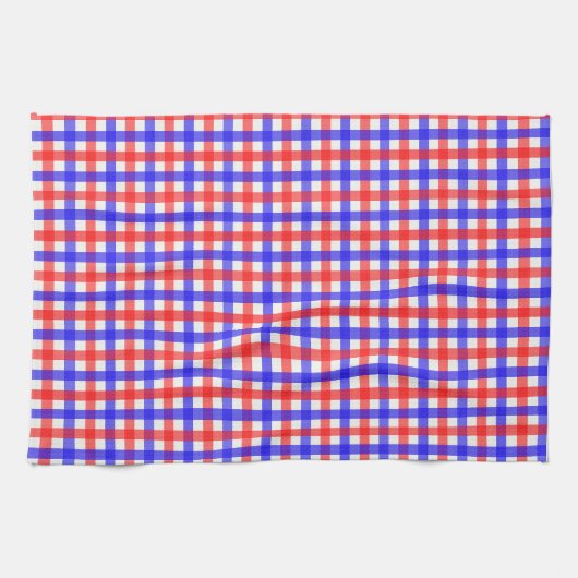Red Blue Gingham Kariert Pattern Geschirrtuch (Horizontal)