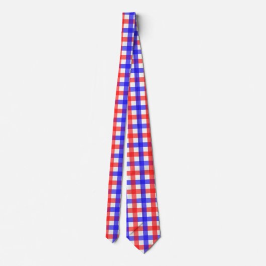 Red Blue Gingham Kariert Pattern Krawatte (Rückseite)