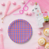 Red Blue Gingham Kariert Pattern Pappteller (Party)