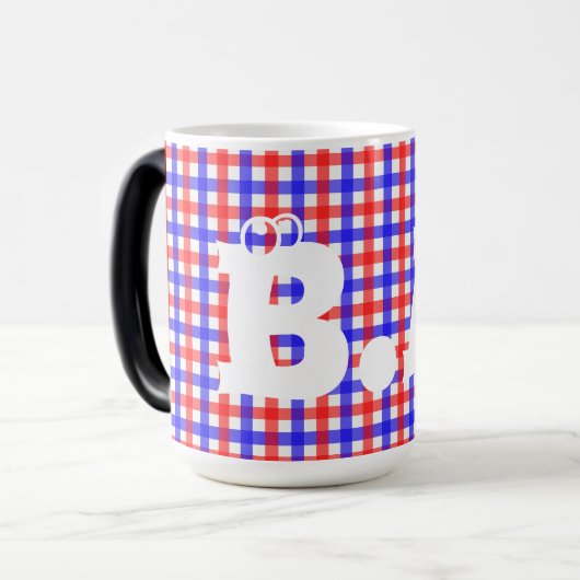 Red Blue Gingham Kariert Pattern Verwandlungstasse (Vorderseite Links)