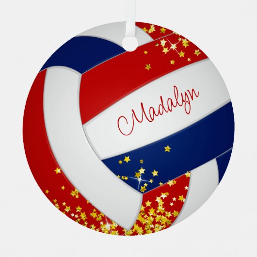 Red Blue Girls Volleyball winzige Sterne Akzent Ornament Aus Metall (Vorderseite)