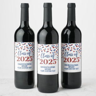 Red Blue Glitzer Class 2025 Abschluss Weinetikett