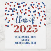 Red Blue Glitzer Class 2025 Abschluss Weinetikett (Einzelnes Label)