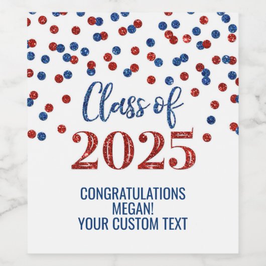Red Blue Glitzer Class 2025 Abschluss Weinetikett (Einzelnes Label)
