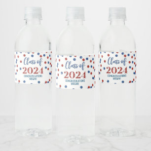 Red Blue Glitzer Confetti Abschluss Wasserflaschenetikett