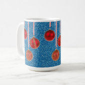 Red Blue Glitzer Frohe Weihnachtsbaubles Tasse (Vorderseite Links)