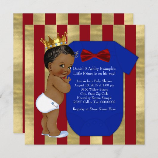 Red Blue Gold Ethnic Prince Baby Dusche Einladung (Vorne/Hinten)