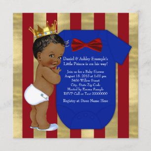 Red Blue Gold Ethnic Prince Baby Dusche Einladung