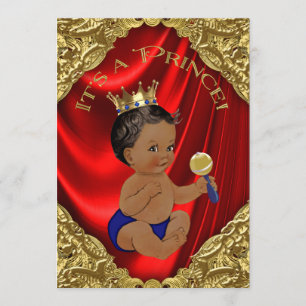 Red Blue Gold Ethnic Prince Baby Dusche Einladung