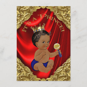 Red Blue Gold Ethnic Prince Baby Dusche Einladung