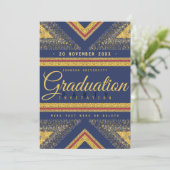 Red Blue & Gold Stylish Graduation Party Einladung (Stehend Vorderseite)