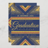 Red Blue & Gold Stylish Graduation Party Einladung (Vorne/Hinten)