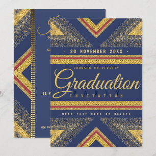 Red Blue & Gold Stylish Graduation Party Einladung