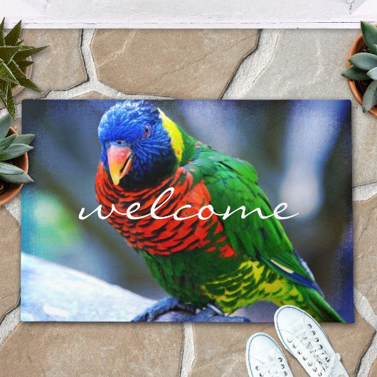 Red Blue Green Bird Foto Niedlich Farbige Begrüßun Fußmatte