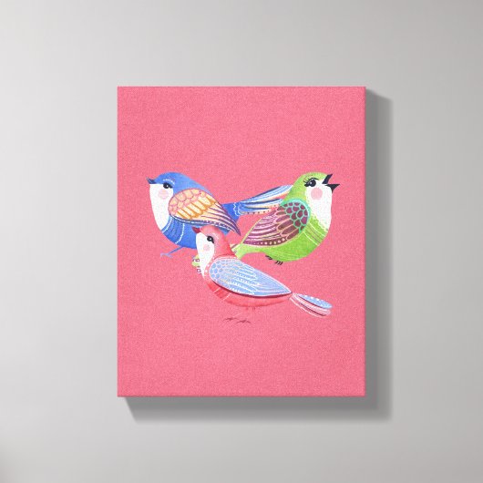 Red Blue Green Birds Folk Art Canvas Print Leinwanddruck (Vorderseite)