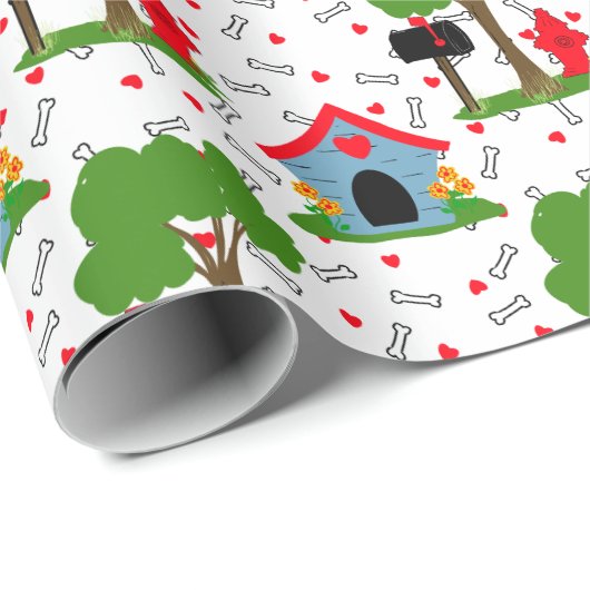 Red blue green dog house bones geschenkpapier (Rolleneckpunkt)