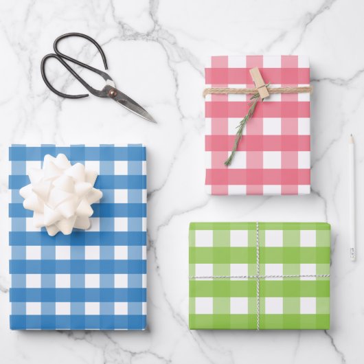Red Blue Green Gingham Gift Wrap Sheets Geschenkpapier Set (Vorderseite)